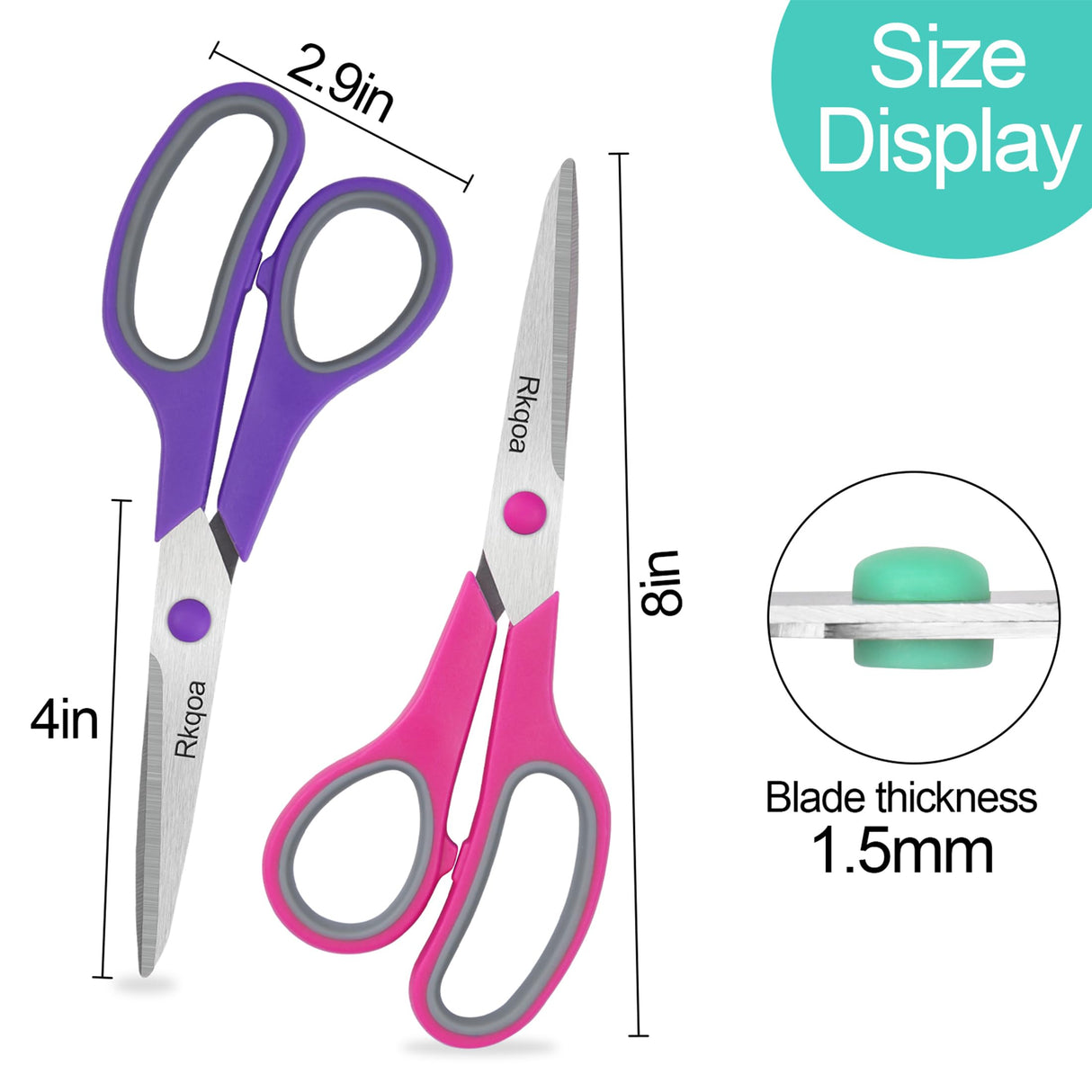 Scissors, Rkqoa 8" Scissors All Purpose 6 Pack - Comfort-Grip Sharp Scissors for Office School Sewing Fabric Craft Art Supplies, Teacher/Class Scissors, Right/Left Handles Almarto