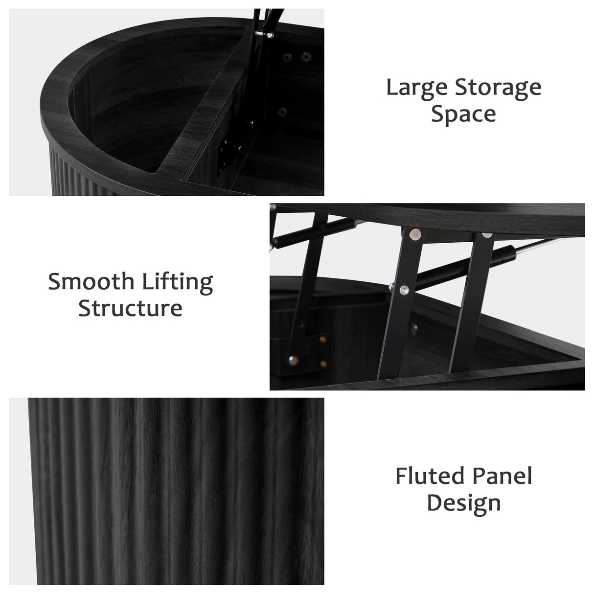 QHITTY Fluted Coffee Table with Lifting Top, Oval Wood Lift Top Coffee Table with Hidden Compartment, Mid Century Pull up Center Tables for Living Room, Office - Black QHITTY