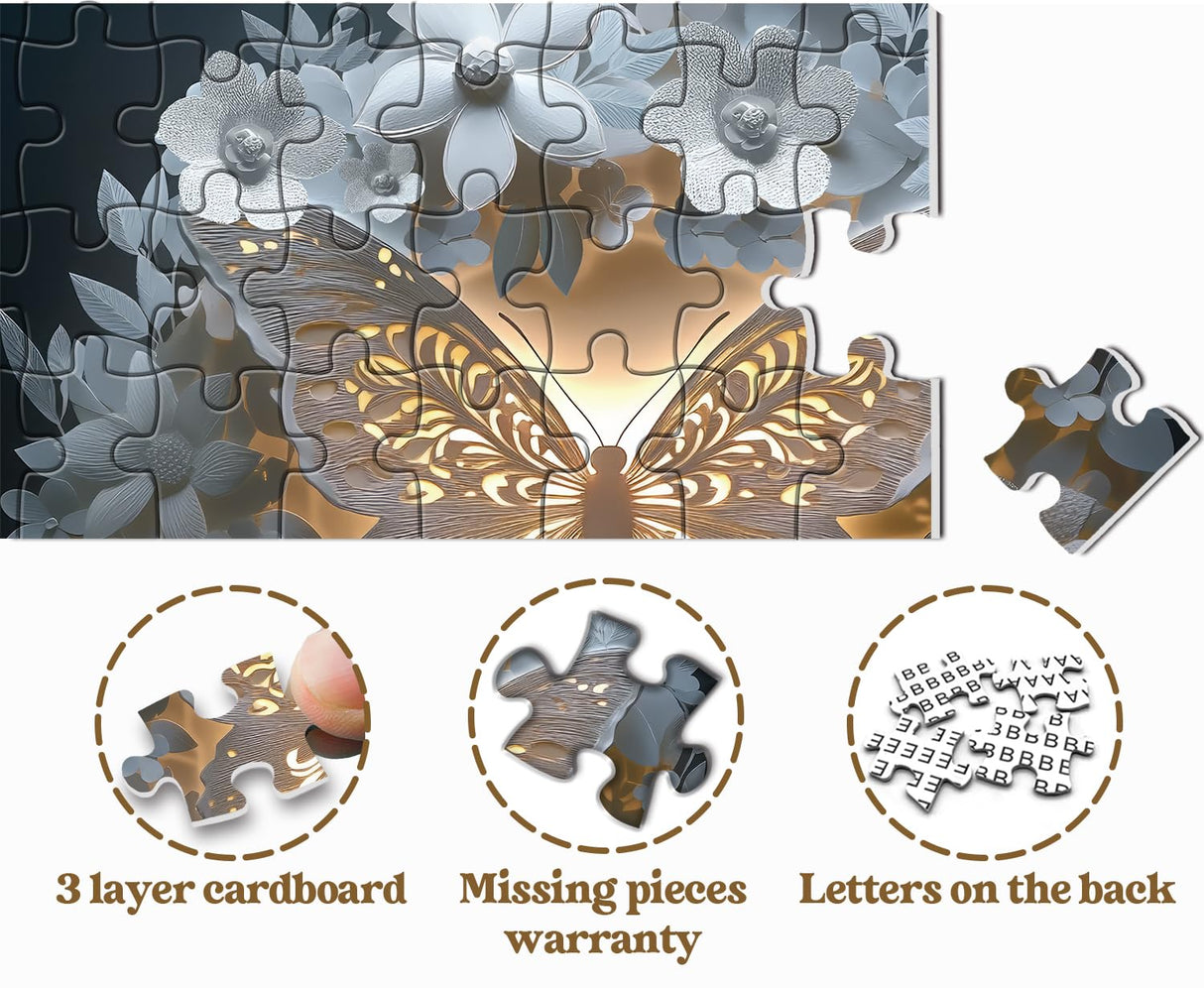 Butterfly Puzzles for Adults 1000 Pieces, Flower Butterflies Paper Cut Jigsaw Puzzles, Difficult Challenging Animal Floral Puzzle as Home Decor PPuzzling