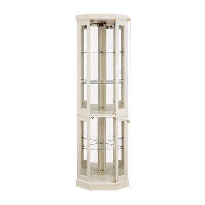 YiaFurio Lighted Display Cabinet Corner,Glass Curio Cabinet with Lights & Adjustable Shelves for Kitchen,Living Room,Office(Free Standing,Light Bulb Include)
