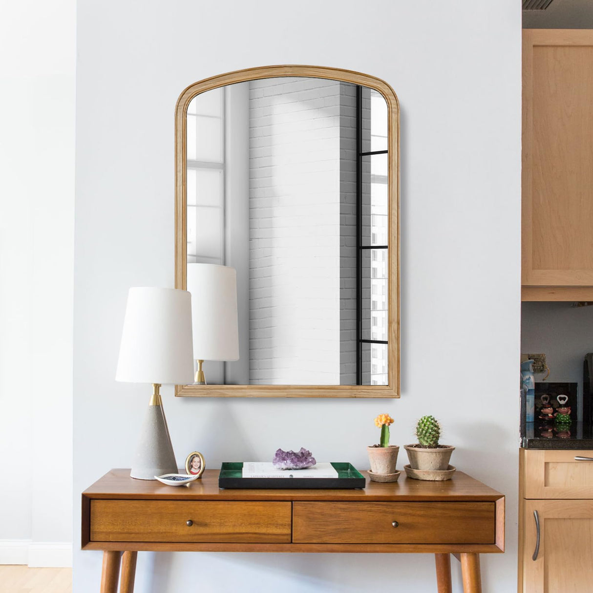 WallBeyond Arched Wall Mirror Wood Framed, 24" x 36" Rustic Farmhouse Wood Arched Mirror for Bathroom Wall Decor Entryway Living Room WallBeyond