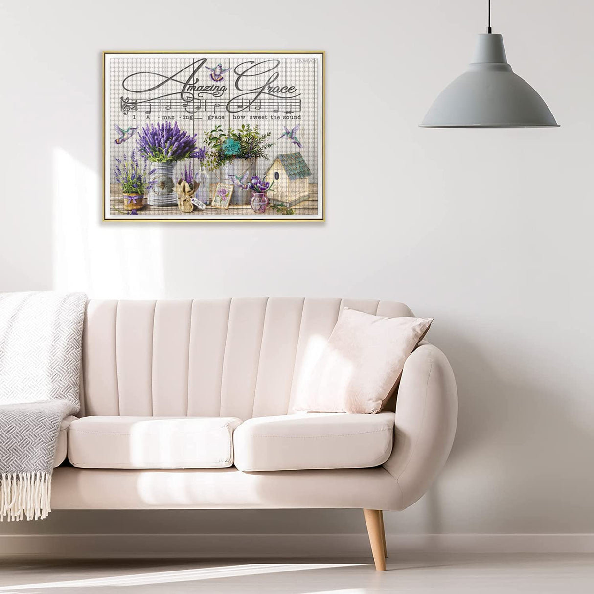 DVWIVGY 5D Diamond Painting by Number Kit for Adult DIY Christian Hymn Lavender Flowers Hummingbird Round Full Drill Diamond Art Kits Craft Paintings for Home Wall Decor 16x12 Inch DVWIVGY