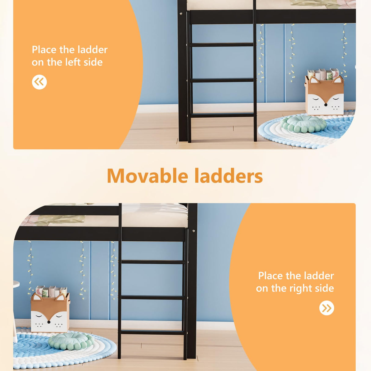 JOYMOR Twin Loft Bed Low Loft Bed Frame for Little Kids Small Room/Low Ceiling Bedrrom with Guardrail and Ladder (Black) JOYMOR