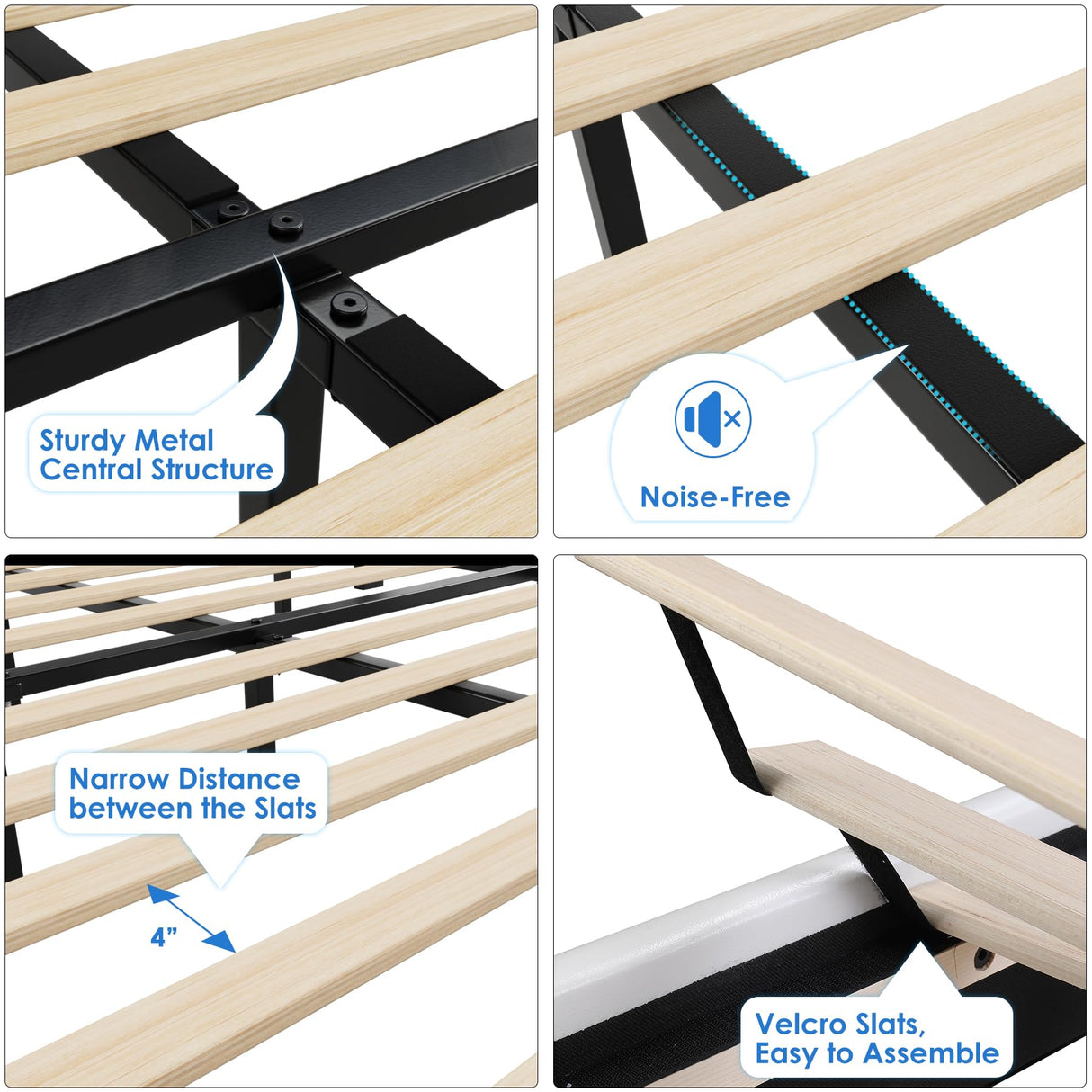 Keyluv Floating King Bed Frame with LED Lights and Adjustable Headboard in White Keyluv