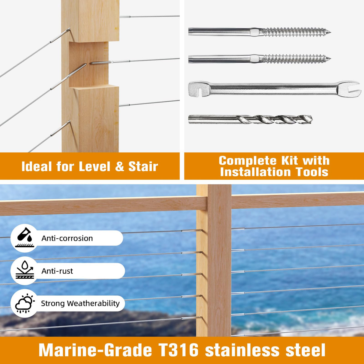 Swage Lag Screws for Cable Railing - 120 Pack T316 Stainless Steel Left and Right Handed Thread - 1/8" Cable Railing Hardware Kit for Deck Stair Wood Post Railing System CELYND
