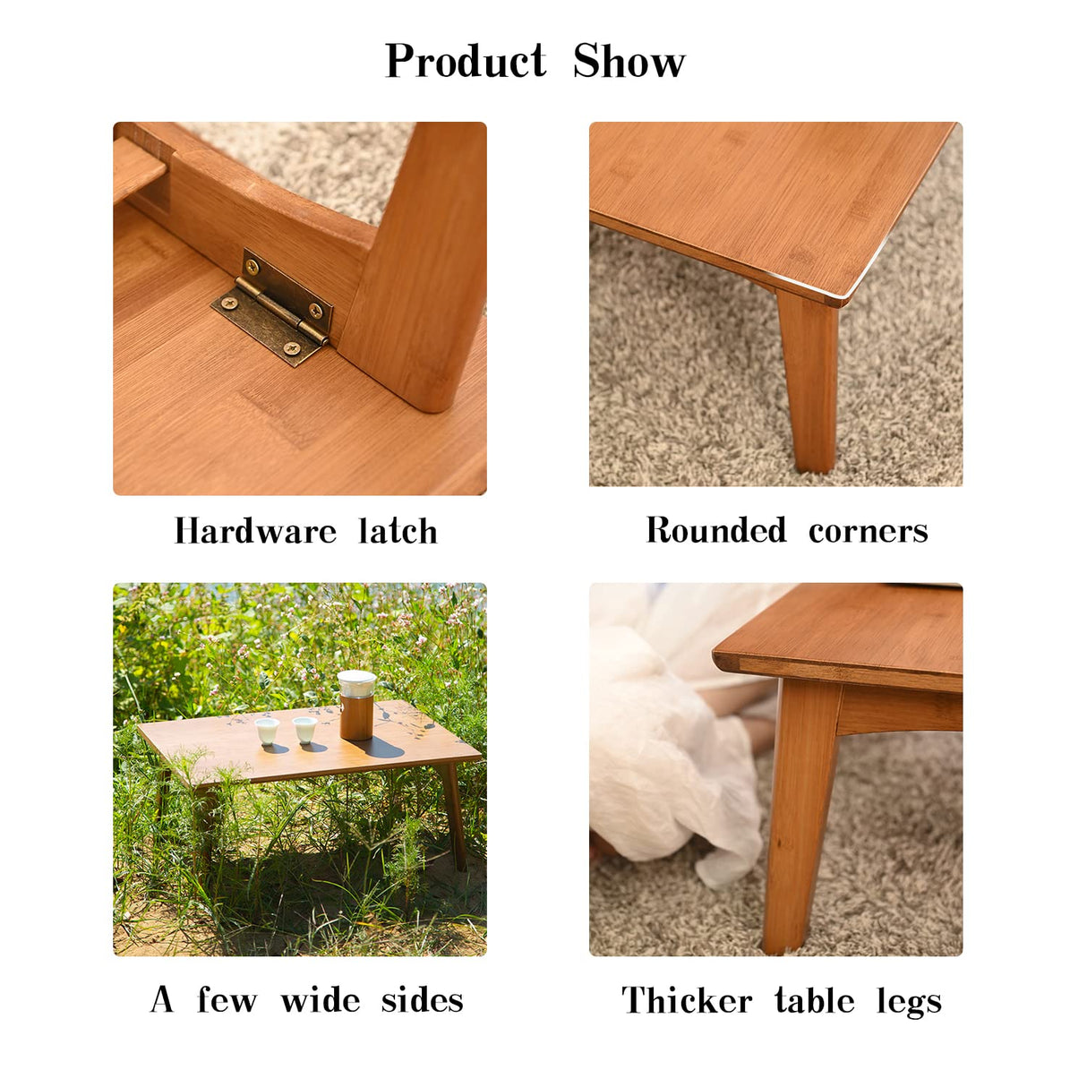 JIKUGO Foldable Bamboo Small Table - Bamboo Foldable Floor Desk, Folding Coffee Table No Assembly Required, for The Floating Window, Tatami, Tea Room, Balcony, Living Room, Outdoor JIKUGO