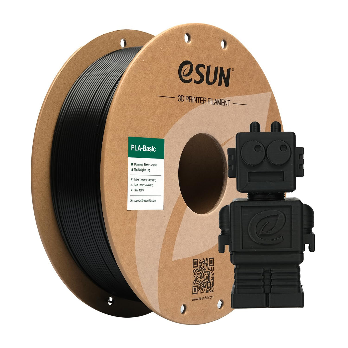 eSUN PLA Basic Filament 1.75mm, 3D Printer Filament High Speed PLA for Fast Printing, 1KG Spool (2.2 LBS) 3D Printing Filament for High Speed 3D Printers, Black eSUN