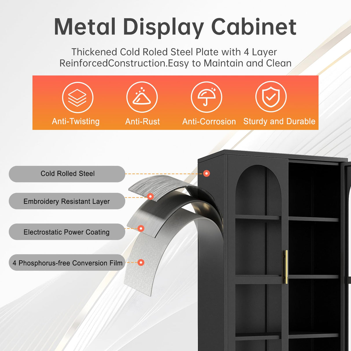 baoliwo 61" H Locking Display Cabinet with Glass Door, Tall Storage Cabinet with 3 Adjustable Shelves, Metal Curio Cabinet Multi-Purpose Display Case for Collectibles Living Room baoliwo