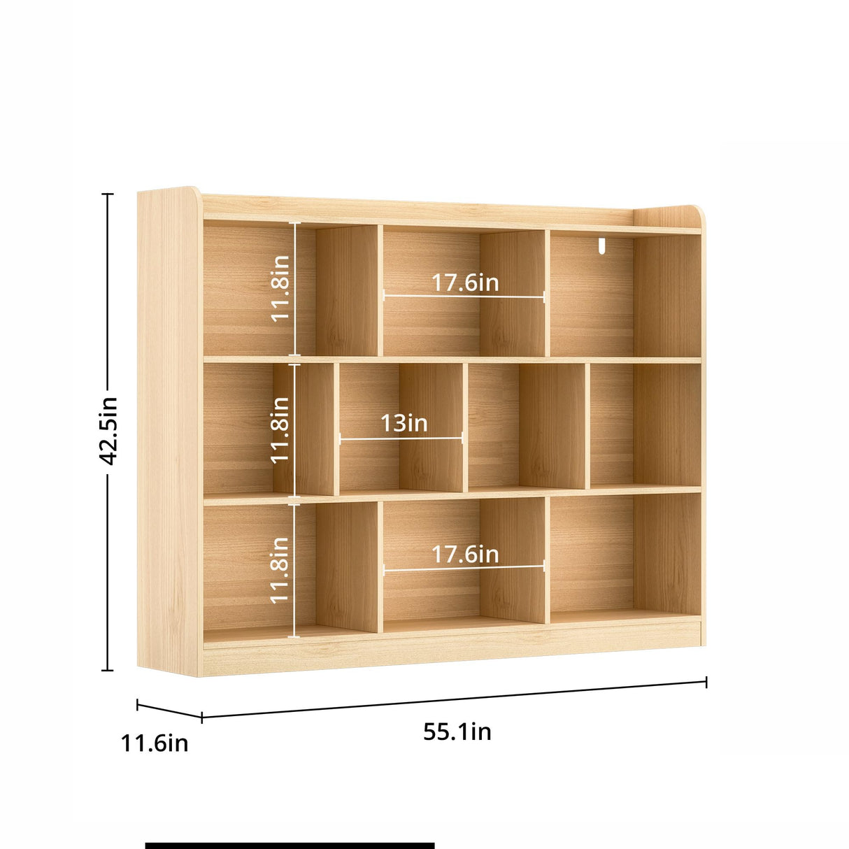 DIYART Oak Bookshelf, Wood Bookcase with 3 Tier Open Shelves, 10-Cube Minimalist Storage Shelf for Living Room, Bedroom, 55.1" W x 42.5" H DIYART