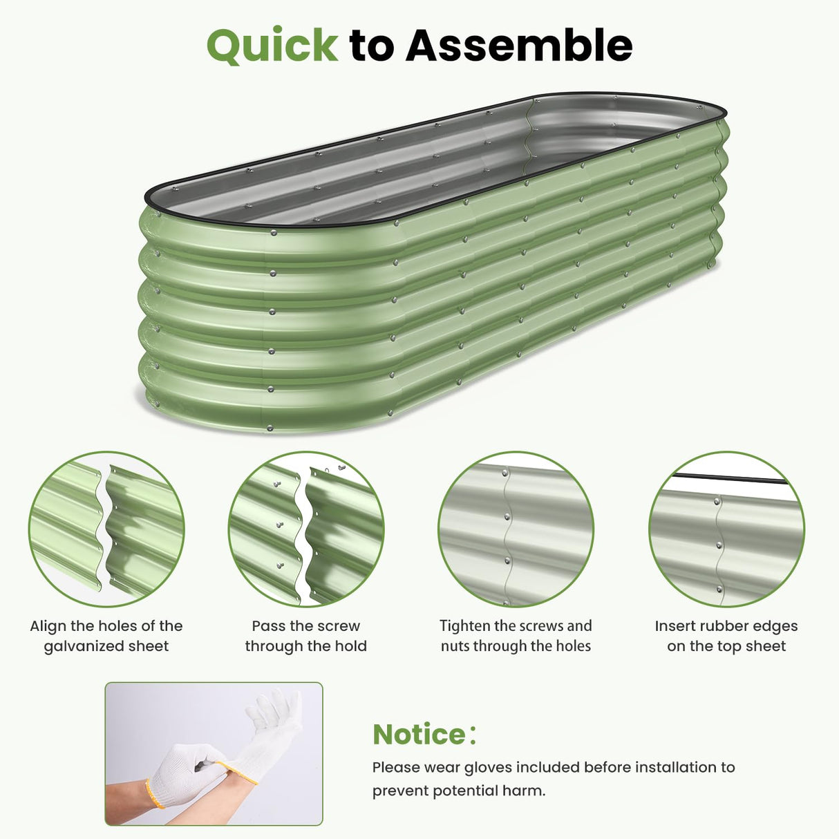 Pattiumo Oval 8x2x1.5 FT Galvanized Raised Garden Bed Kit, 31 in 1 Large Metal Planter Box for Outdoor Gardening, 18” Garden Bed for Vegetables Flower Herb(Sage Green) Pattiumo