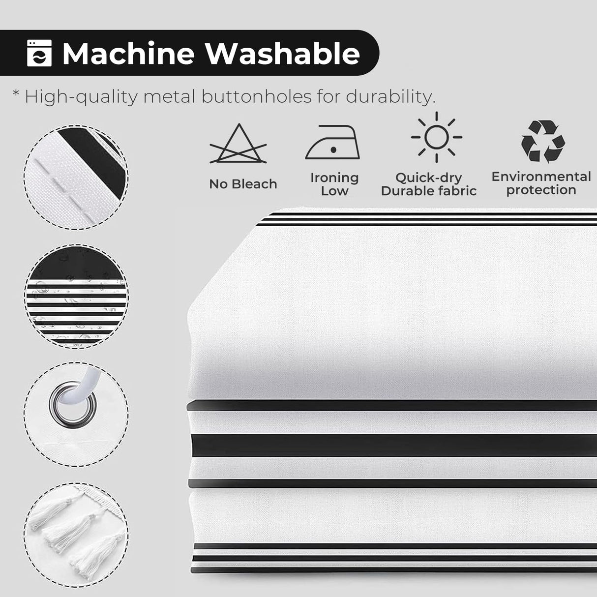 Seasonwood Black and White Shower Curtain with Tassels,Farmhouse Fabric for Bathroom,Heavy Weighted, 72 x 72 Seasonwood