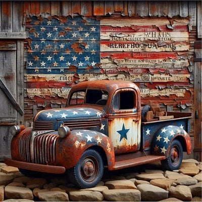 CXYQLC DIY 5D Diamond Painting Kits for Adults Diamond Art American Flag Truck Painting Full Drill Crystal Rhinestone Embroidery Craft Kits for Home Wall Decor Gifts 11.8x11.8inch