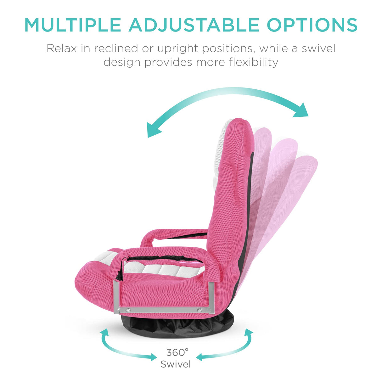 Best Choice Products Swivel Gaming Chair 360 Degree Multipurpose Floor Chair Rocker for TV, Reading, Playing Video Games w/Lumbar Support, Armrest Handles, Adjustable Foldable Backrest - Pink/White Best Choice Products