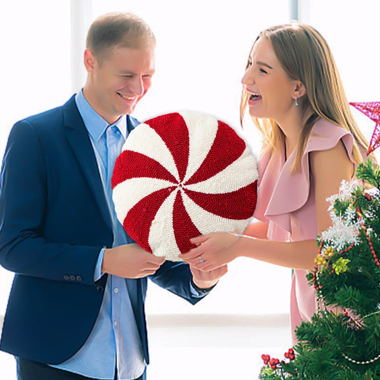 Candy Cane Pillow Candy Cane Christmas Decorations Cute Pillows Peppermint Pillow Christmas Candy Cane Shaped Throw Pillow Red and White Christmas Decor for Bedroom Sofa SPEESY