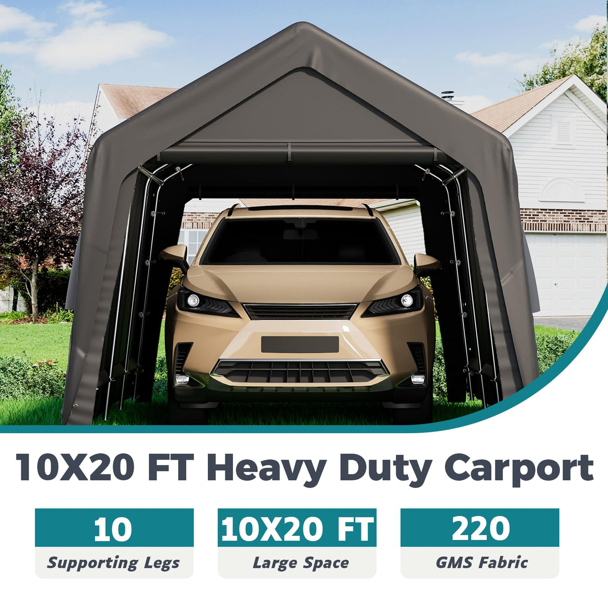 EROMMY 10x20 FT Heavy Duty Carport with All-Steel Metal Frame, Portable Garage with Reinforced Base, All-Season Car Canopy for Car, Boat, Truck EROMMY