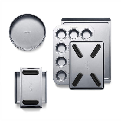 Calphalon Nonstick Bakeware Set, 6-Piece Set Includes Cookie Sheet, Cake, Brownie, Loaf, and Muffin Pans, Dishwasher Safe, Silver