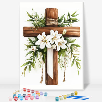 Framed Paint by Numbers Kit for Adults Beginner, Cross Easy Paint by Number Kits on Canvas Framed, Jesus DIY Acrylic Oil Painting by Numbers with Frame for Gift Home Decor 8 x 12 inch