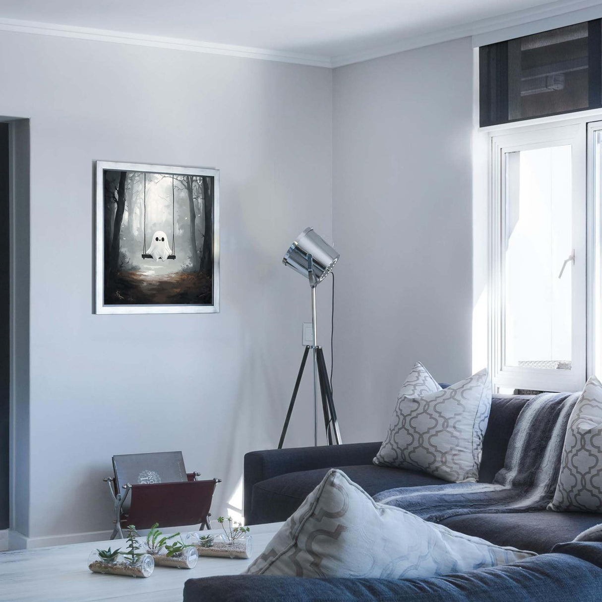 Dark Forest Paint by Number Kits for Aldults, Ghost on The Swing Oil Painting Acrylic Paints on Canvas, Funny Ghost Hand-Painted Gift for Study Bedroom Home Decor(16×20inches, No Frame) ARNLRDYA