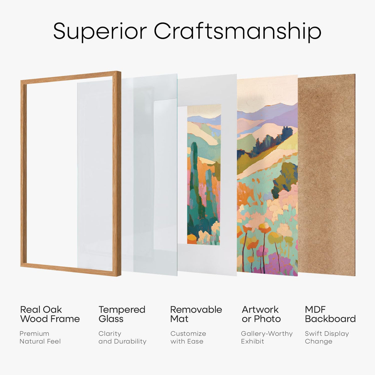 Homeforia 11x14 Picture Frame Wood, Premium Oak Wood Frames 11x14 with 8x10 Mat, 11 x 14 Natural Wooden Photo Frame for Wall, Tempered Glass, Wall Hook Included, Set of 1 Homeforia