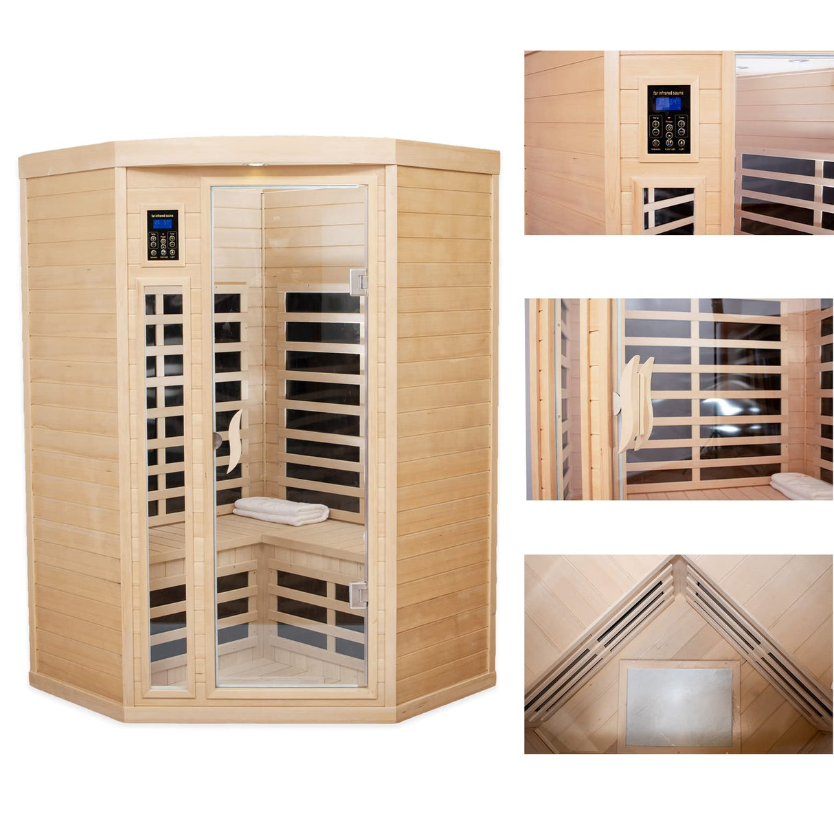 Kanlanth Far Infrared Sauna Low EMF Wooden Sauna for Home, 2 Person Indoor Home Sauna, 1,600watt, Canadian Hemlock, 10 Minutes Pre-Warm up, with Bluetooth, LCD, LED Kanlanth