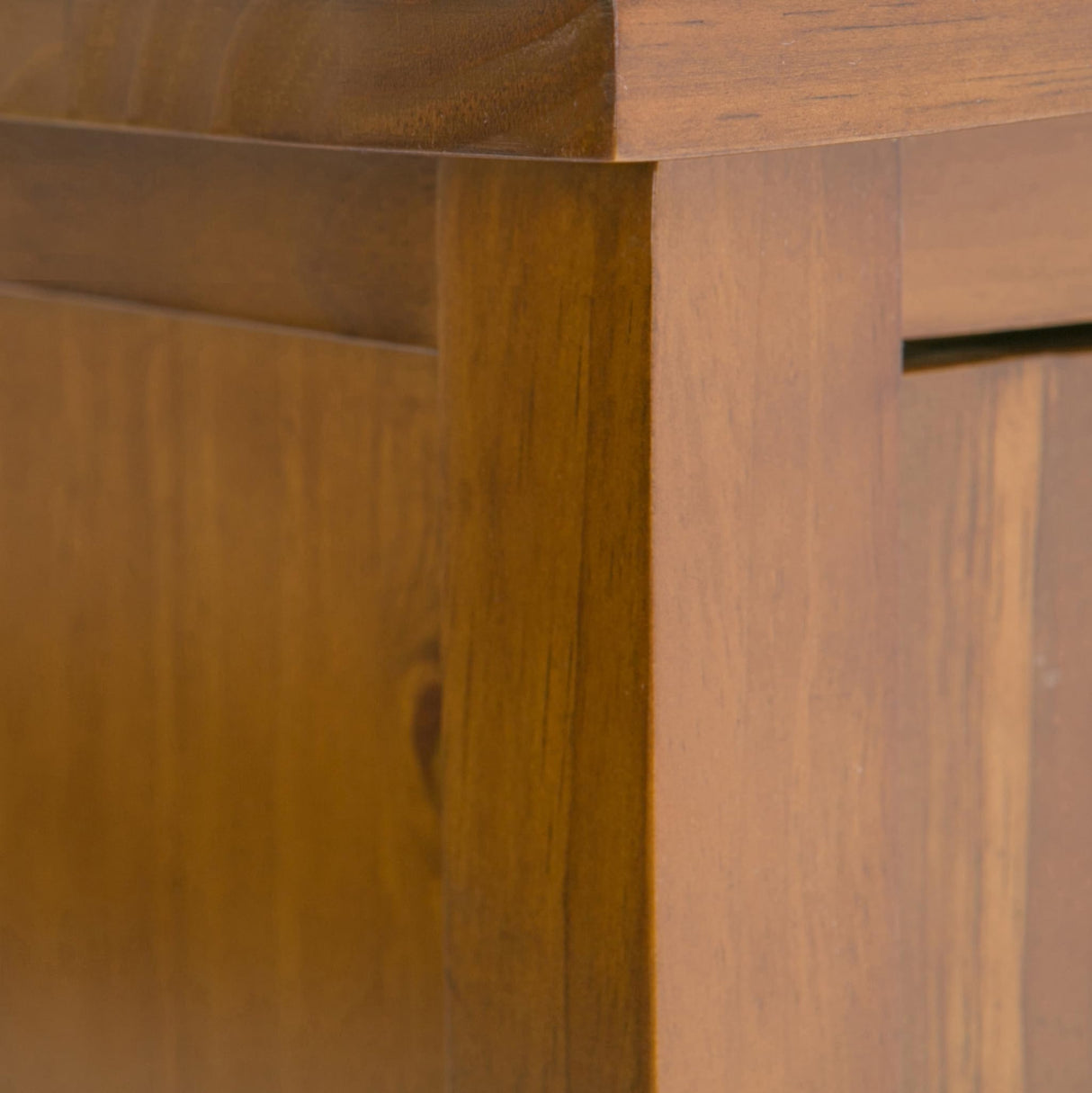 SIMPLIHOME Warm Shaker SOLID WOOD 32 inch Wide Rustic Low Storage Cabinet in Light Golden Brown, with 2 Adjustable Shelves, Tempered Glass Door SIMPLIHOME