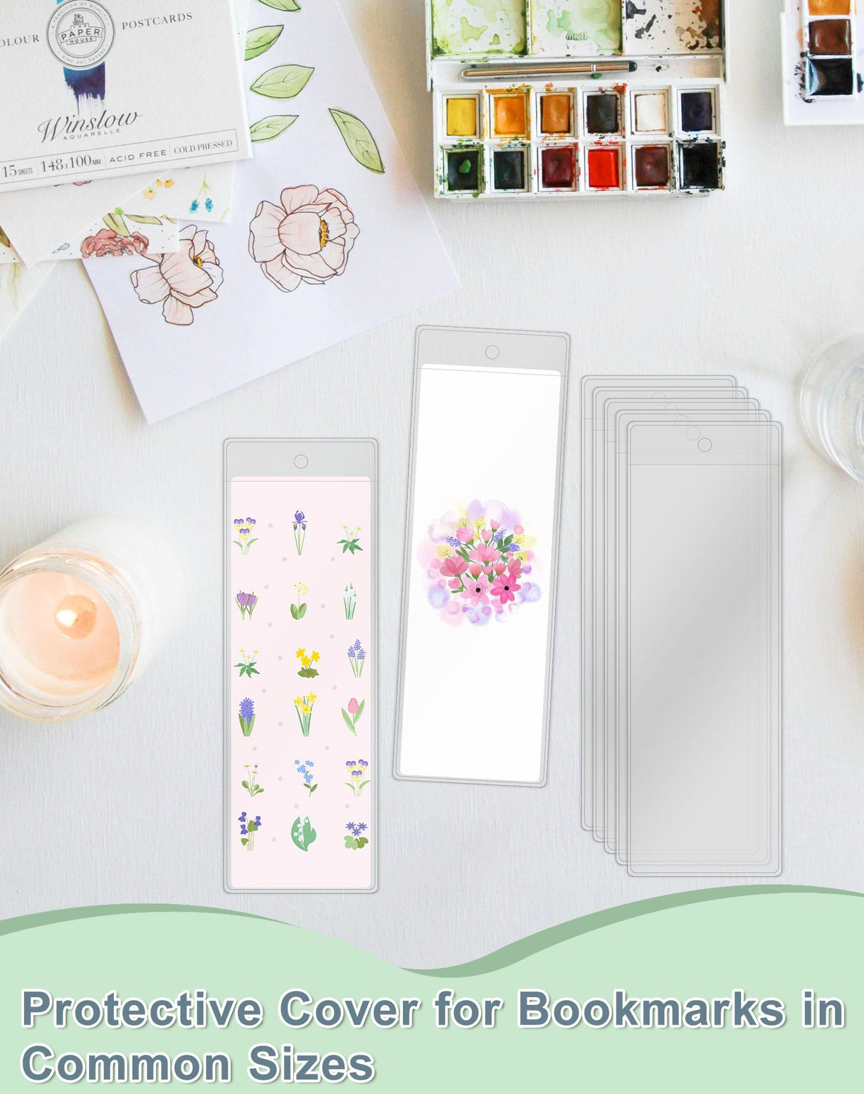 DSYIL 120 Pack Bookmark Sleeves, Clear Bookmark Holders, Plastic Blank Bookmark Cover for School, Office and Party Favors, 6.3 x 2.36 Inches DSYIL