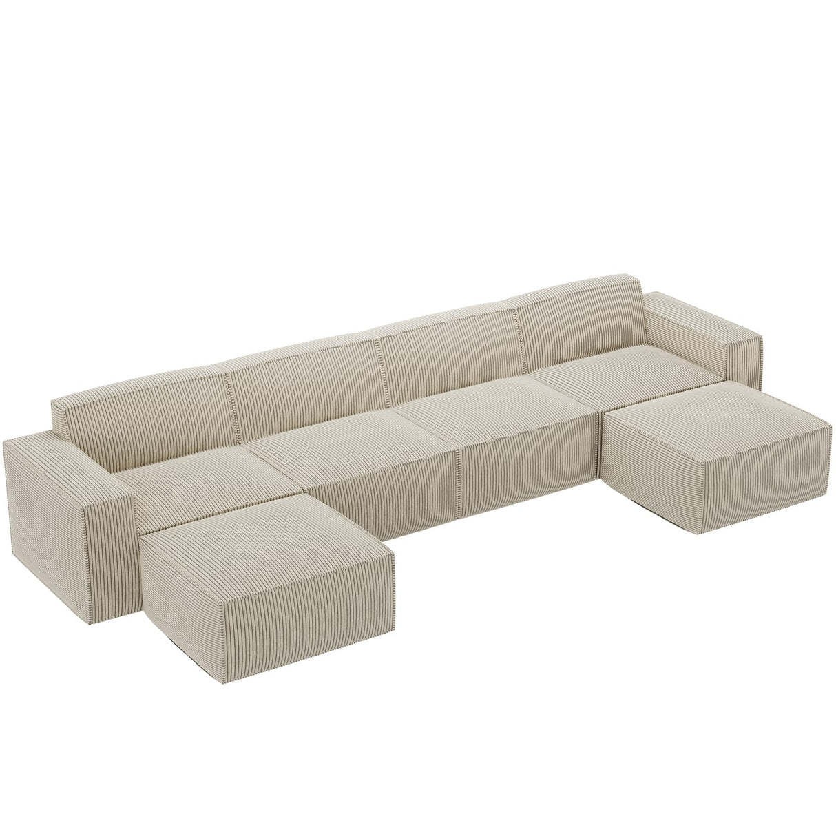 AMADA 142" Sectional Couch with L-Shape Chaise,Corduroy Cloud Couches with Deep Seats &High-Back,Upholstered Couches for Living Room Bedroom with Ottoman,No Assembly Required(4-seater&2 Ottoman,Beige) AMADA HOMEFURNISHING