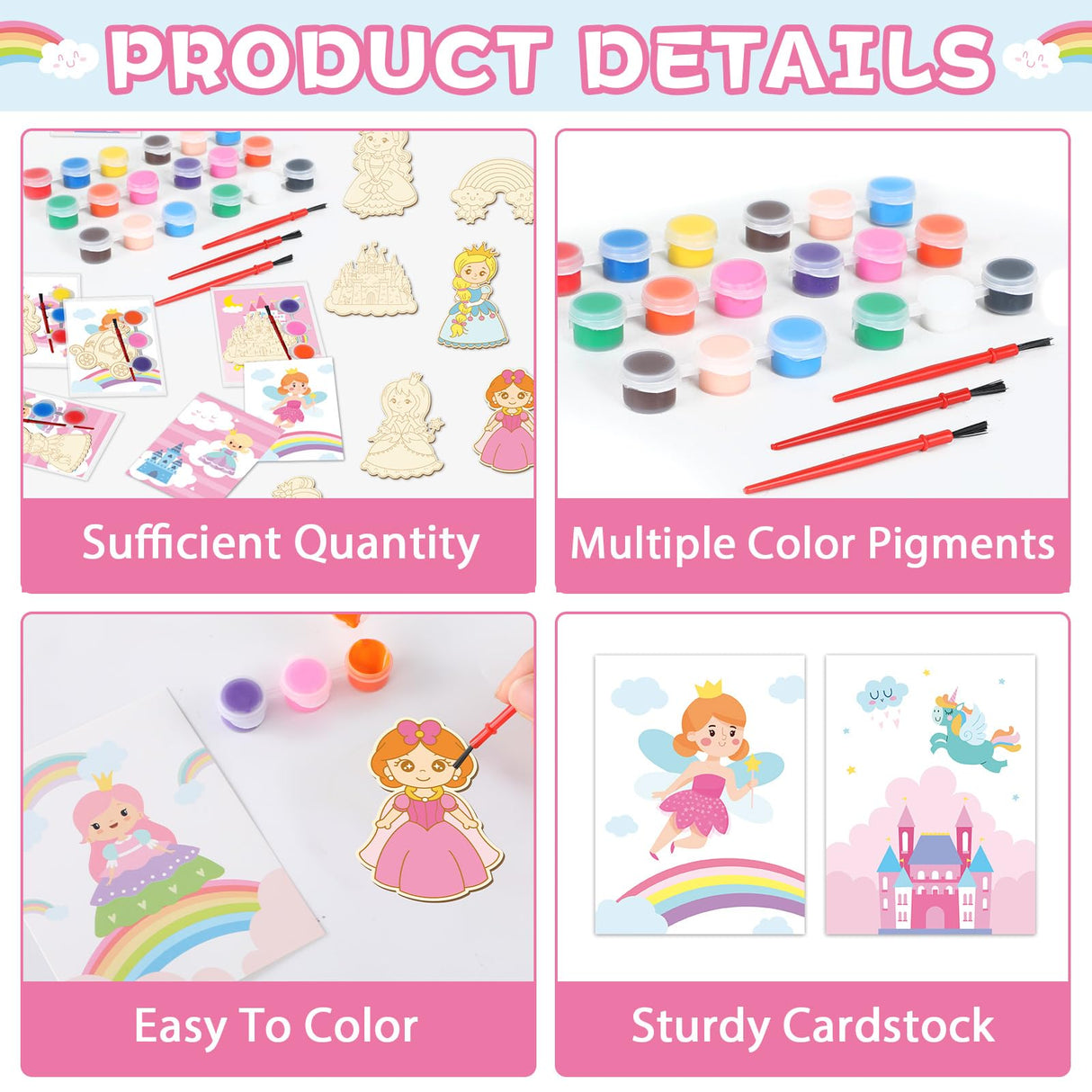 24Pcs Princess Party Favors Birthday Supplies Decorations-Cards with Art Crafts Castle Fairies DIY Wooden Painting Craft Kits Thank You for Coming Gifts Bulk Goodie Bags Stuffers Prizes for Kids Girls Yiaoyinnz
