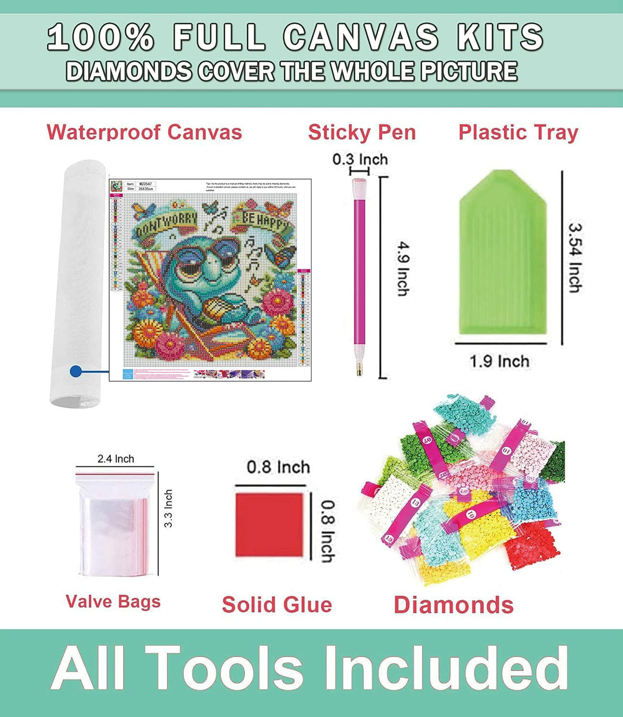 Lophomie Diamond Art Kits for Adults, 5D DIY Turtle Diamond Painting Kits for Adults Beginners, Diamond Dots Kits Gem Arts Crafts for Home Wall Decor 14x14 Inch(Don't Worry, Be Happy) Lophomie