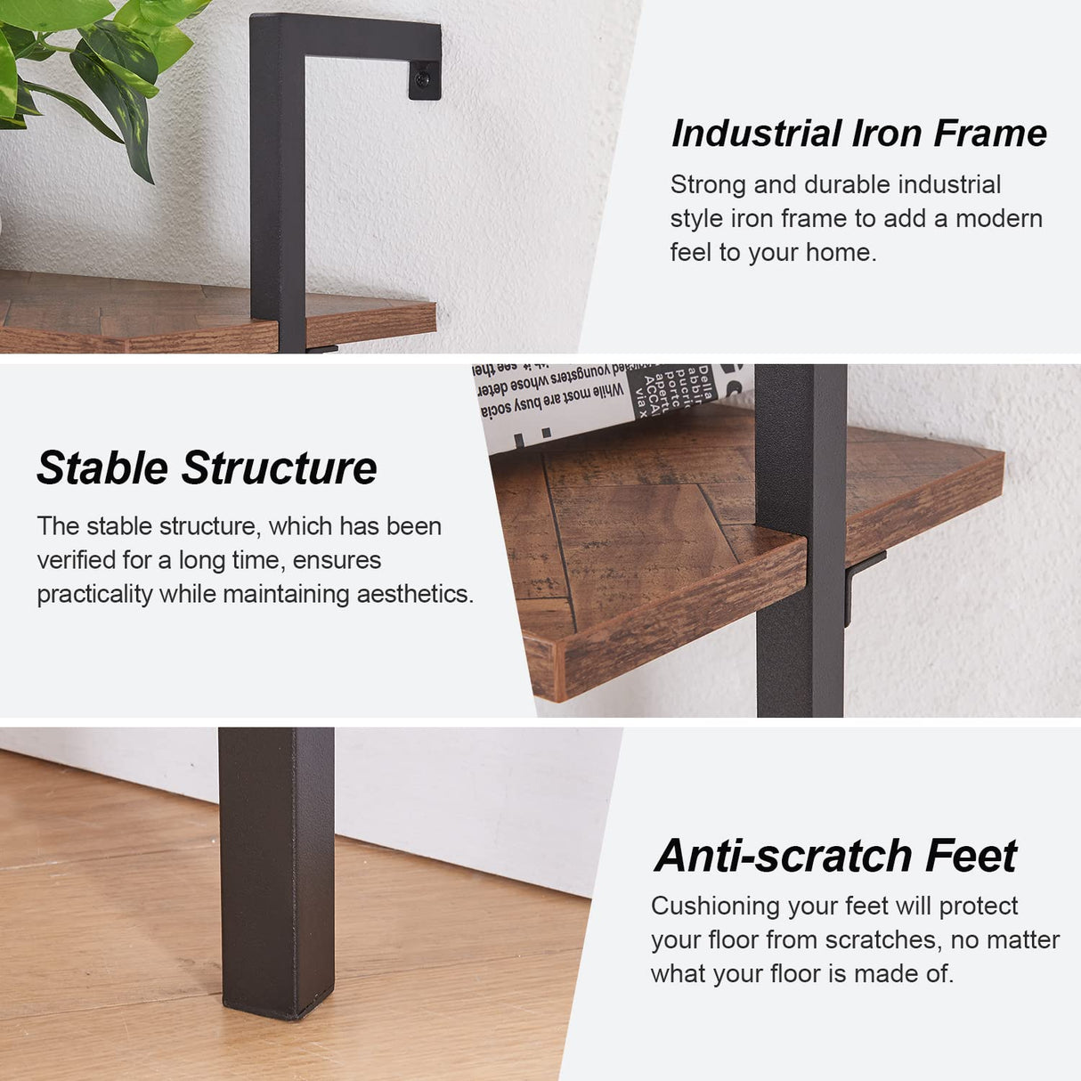 HOMISSUE Corner Bookshelf,12-Tier L Shaped Bookshelf, Double Wide Corner Wall Mount Bookcase with Metal Frame and Wood, Modern Industrial Corner Shelf for Living Room, Kitchen, Home Office Brown HOMISSUE