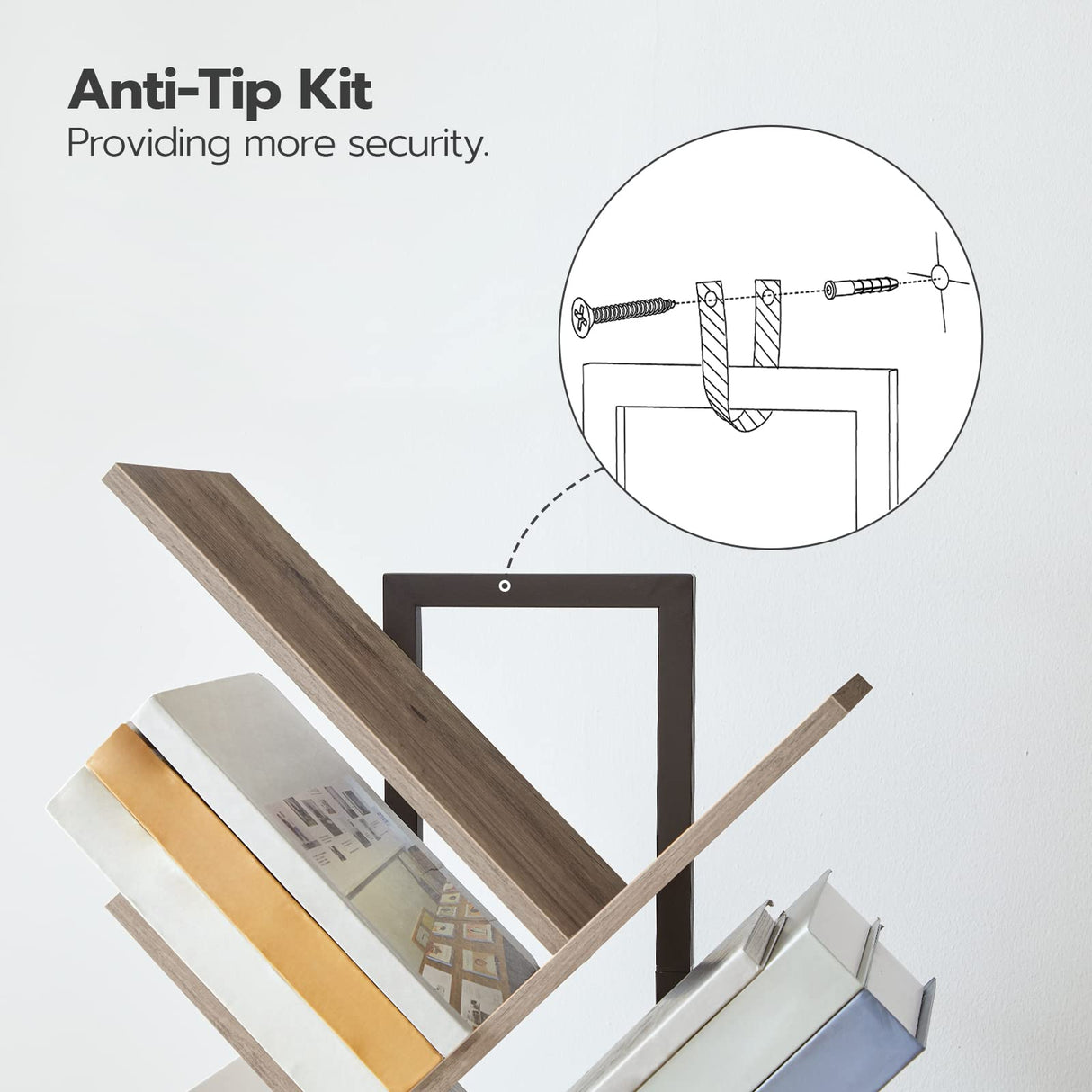 HOOBRO Tree Bookshelf, 9-Tier Bookcase Wooden Shelves, Floor Standing Storage Rack, for Display of CDs, Books in Living Room, Home Office, Wood Storage Rack for Bedroom, Greige BG08SJ01G1 HOOBRO