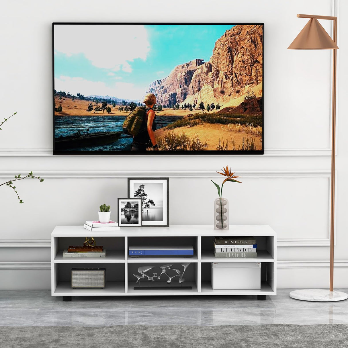 IFANNY TV Stand for 55 inch TV, Modern Entertainment Center with Storage & 4 Open Shelves, Wooden Television Stands, TV Media Console Table for Living Room, Bedroom (45") IFANNY