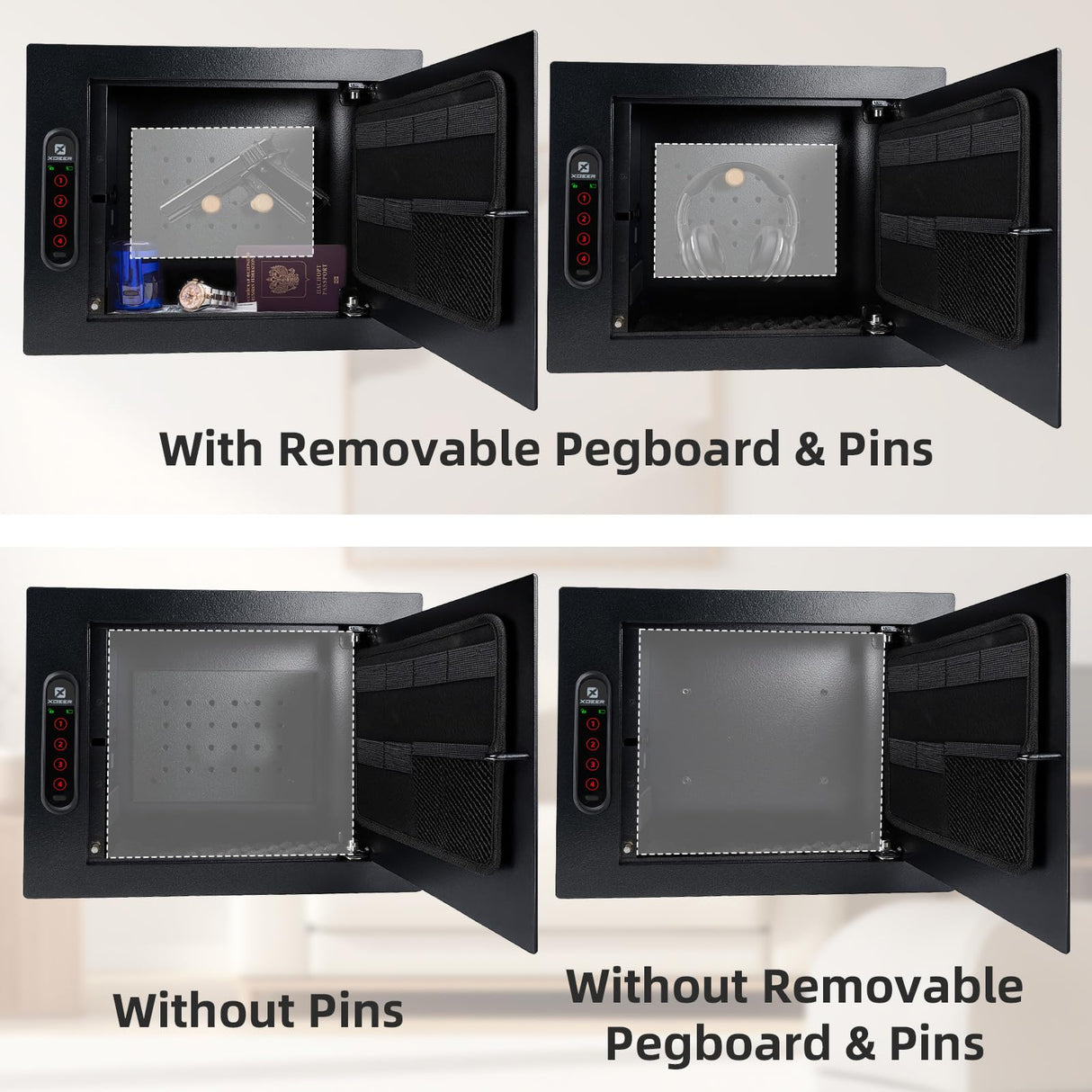 XDeer Hidden In Wall Safes Between Studs with Removable Pegboard,0.405 cuft Hidden Security Floor Safe with Key Lock for Handgun, Jewelry, Passport XDeer