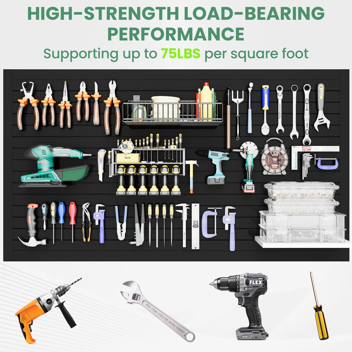 Noliven Slatwall Panel Wall Storage Systems, 4x8 ft Slat Wall Paneling Garage Wall Organizer with Six Hooks, Heavy Duty Wall Mounted PVC Wall Rack, Black Noliven