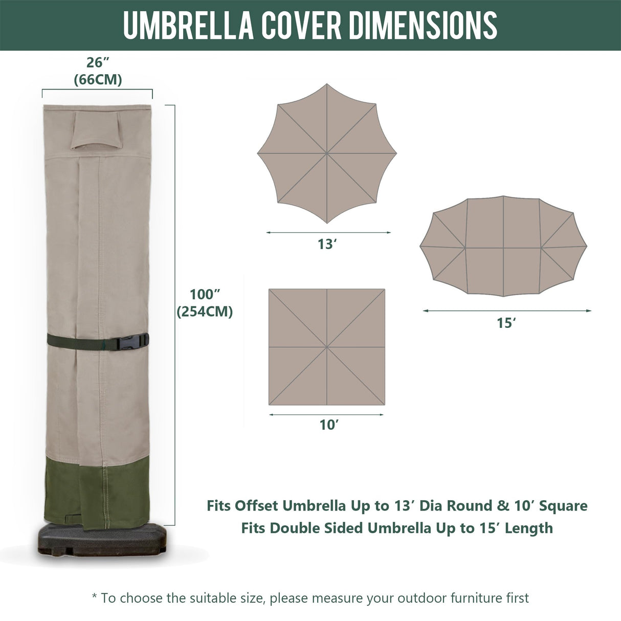 Rachmi Patio Cantilever Umbrella Cover for 9-13 Ft Umbrellas, 600D Water-resistant UV & Fade Resistant Cover Fits Round / Square Outdoor Garden Offset Parasol with Zipper & Rod, Khaki-Green Rachmi