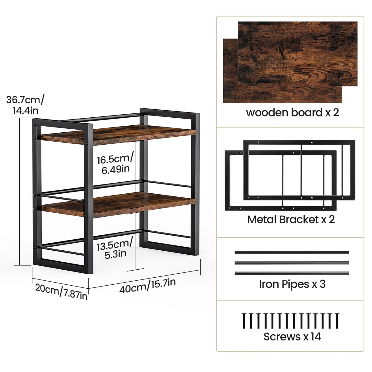 ART-GIFTREE Office Desk Shelf Organizer, Wood Desktop Bookshelf Supplies Storage Rack, Shelf for Top of Desk and Dresser (Brown-2 Tier) ART-GIFTREE