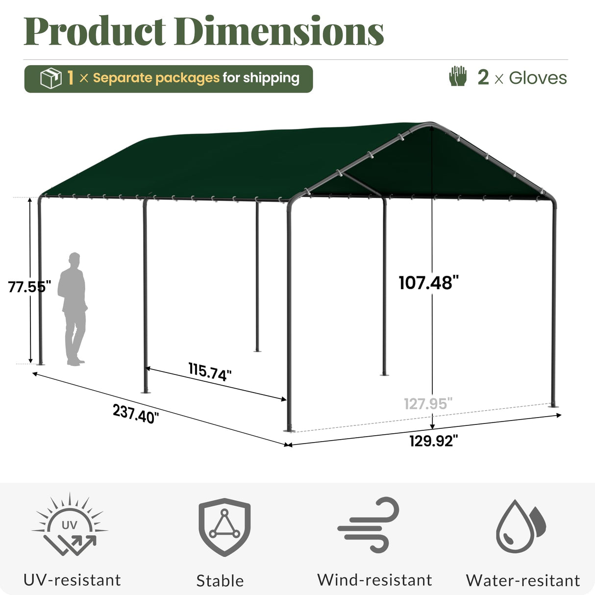 Carport, 10‘ x 20’ Heavy Duty Portable Garage All-Season Car Canopy w/Removable Sidewall & Doors, Carport Canopy Party Tent w/Water-Resistant Tarp for Backyard (Green, 10' x 20' /no Side) Phonjoroo
