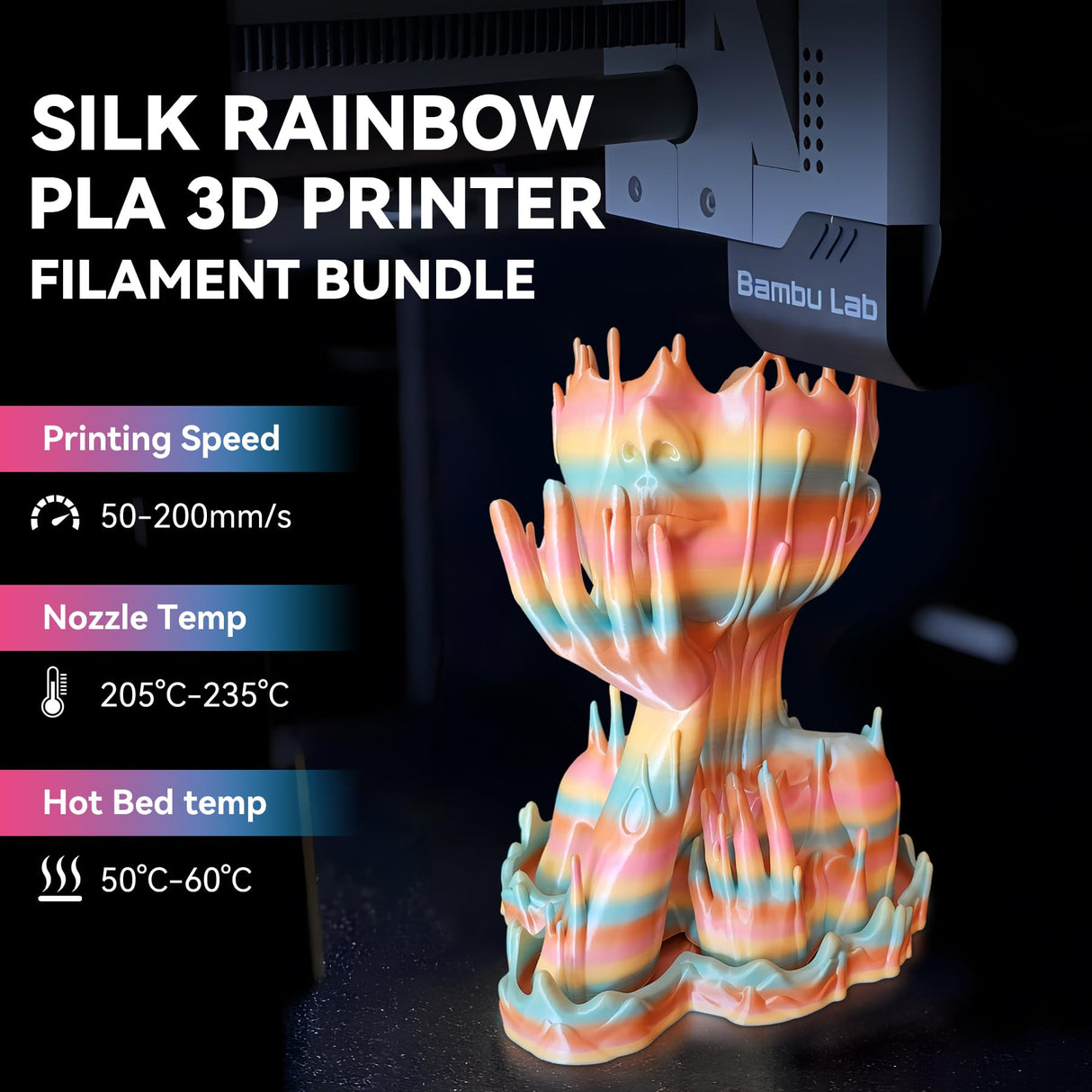 JAYO 3D Printer Filament Bundle, PLA Silk Filament Bundle Multicolor, Shiny Silk PLA Filament 1.75mm, Fast Color Change Rainbow Filament, Individually Vacuum Packed, 250g Spool, 8 Rolls, 2kg in Total JAYO