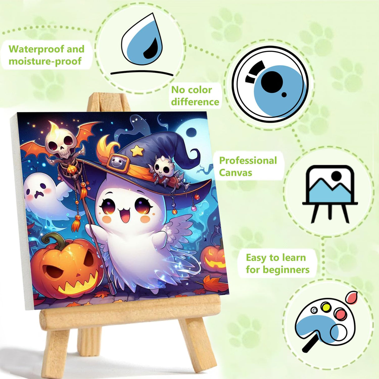 Reivworl Ghost Paint by Numbers Kit for Kids, Ghost Paint by Number with Frame and Easel, Paint by Number Kids Age 5-8-12 for Gifts and Decor (8X8 Inch) Reivworl