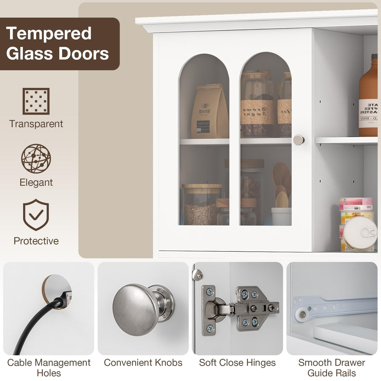 LOKO 73'' Kitchen Pantry Storage Cabinet, Freestanding Buffet Cabinet with LED Lights & Power Outlets, Kitchen Hutch with Microwave Stand, Adjustable Shelves, Doors and Drawers, for Dining Room, White LOKO