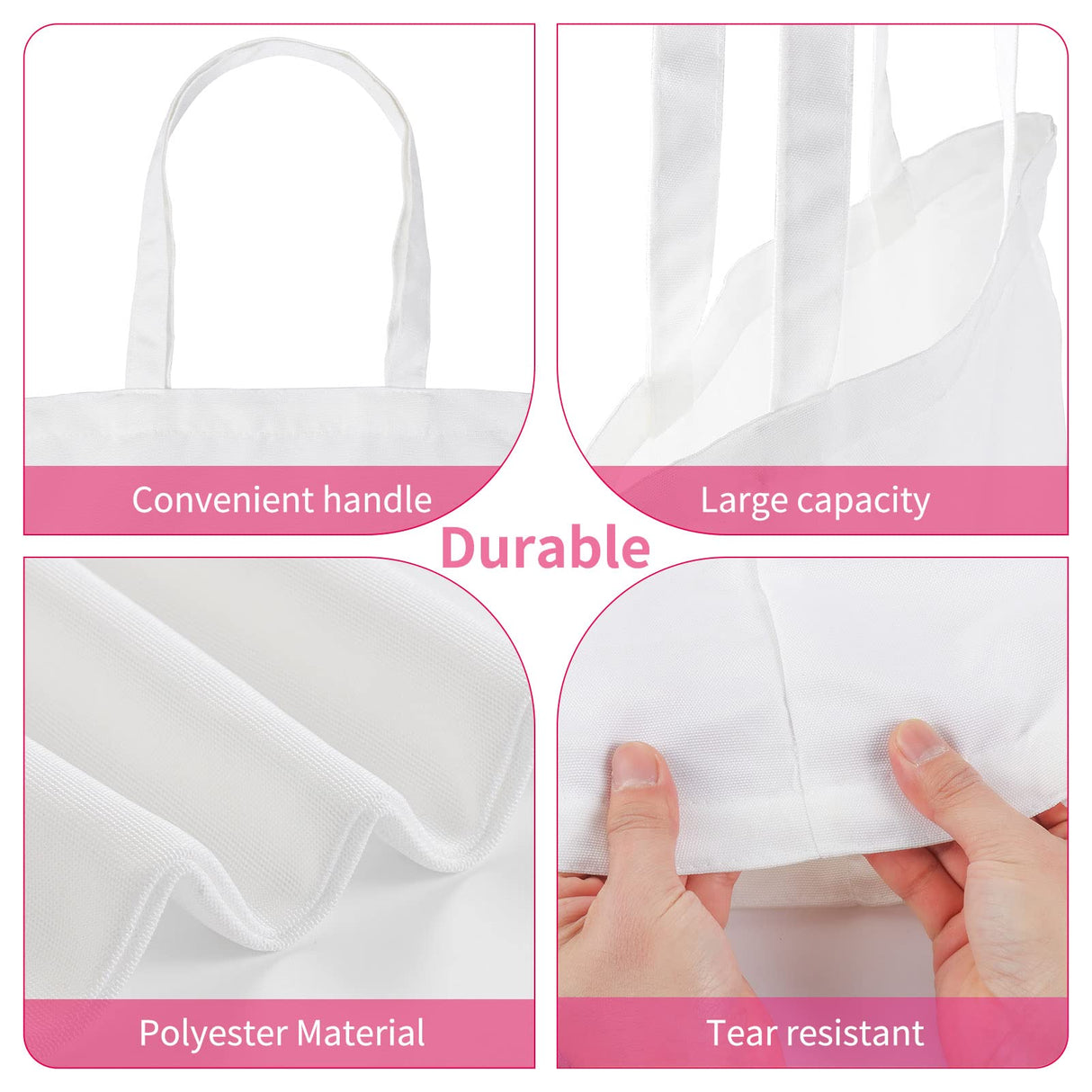 WACAR Sublimation Blanks Tote Bags 14x16inch Canvas Tote Bags Reusable Polyester Grocery Bags for Heat Transfer DIY Crafting Shopping Bags WACAR