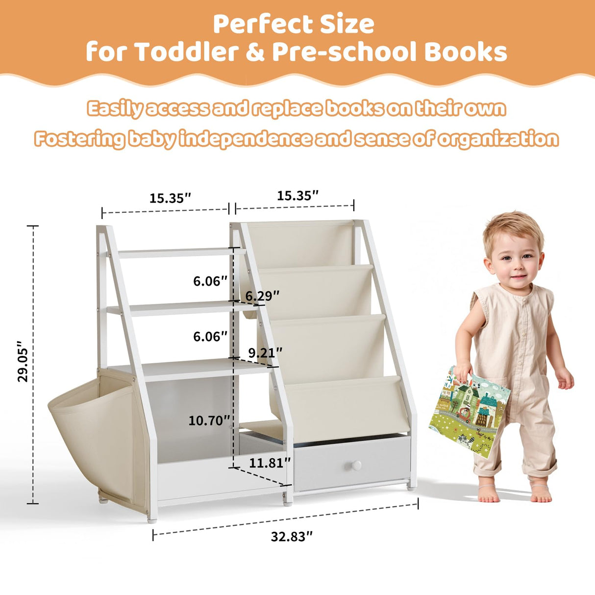 HAVLOTII Kids Bookshelf and Toy Storage - Kids Book Shelf for Kids Rooms, Toddler Bookshelf Baby Bookcase for Nursery, Montessori Toy Organizer, White HAVLOTII
