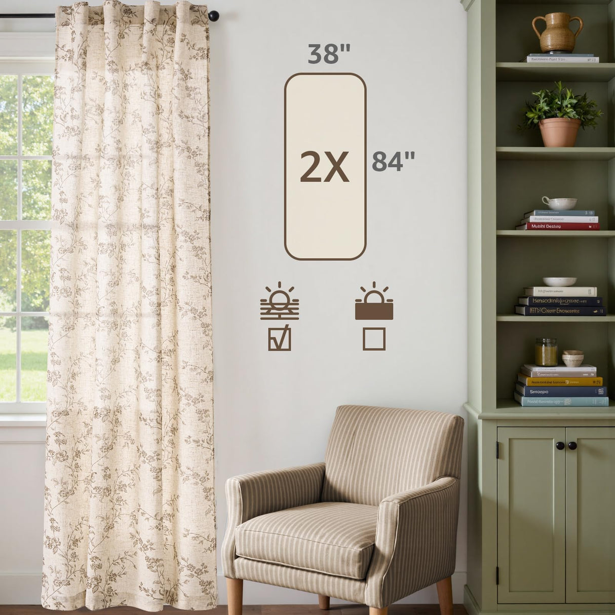 jinchan Linen Floral Curtains 84 Inch Farmhouse Country Flower Drapes Rustic Window Curtains Light Filtering for Living Room Bedroom Laundry Back Tab 2 Panels Taupe on Beige jinchan