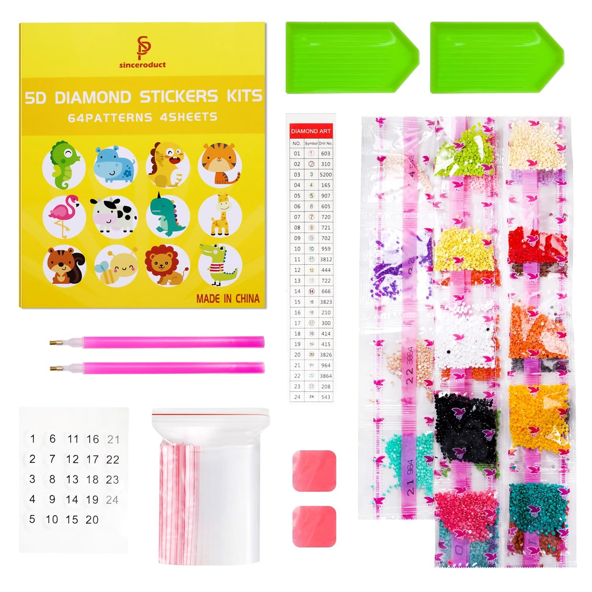 sinceroduct Sparkling 5D Diamond Sticker Kit for All Ages, 64 PCS Cute Animals & Dinosaurs, Eco-Friendly, Reusable & Easy DIY Art for Creative Fun and Learning sinceroduct