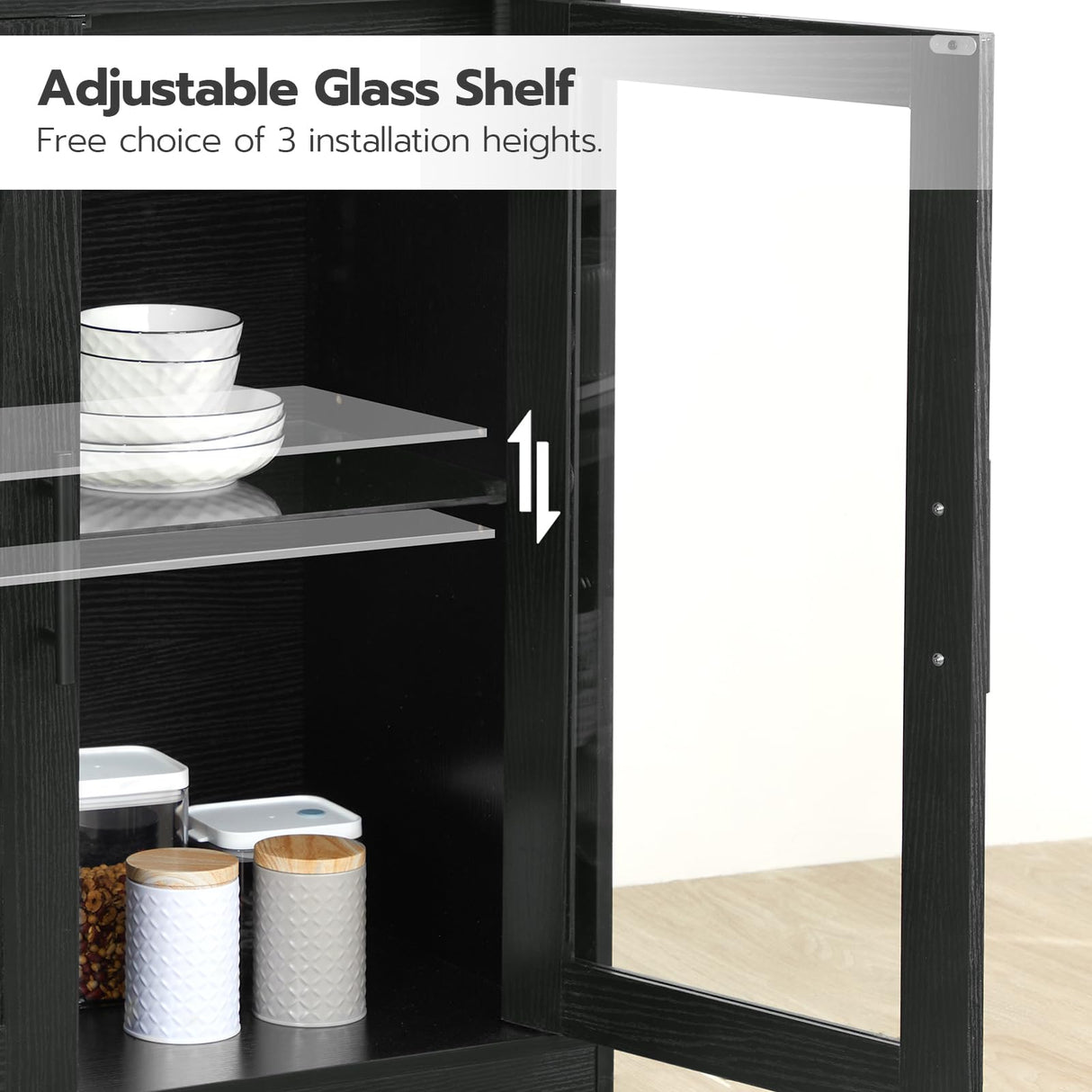 HOOBRO Wine Bar Cabinet with Storage, LED Liquor Cabinet with Power Outlets, Coffee Bar Cabinet for Liquor and Glasses, Glass Cabinet Doors, for Bar, Dining Room, Kitchen, Black BK78UDJG01 HOOBRO