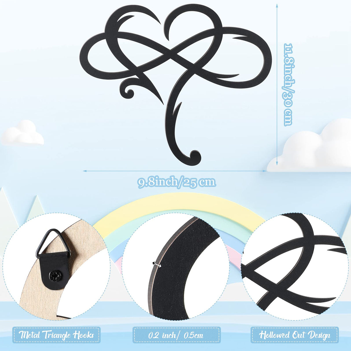 Willbond Wood Infinity Heart Wall Decor 9.8 x 11.8 Inch Love Sign Plaque Wood Art Geometric Wall Decor for Wedding Gifts Home Bedroom Living Room Decoration WILLBOND