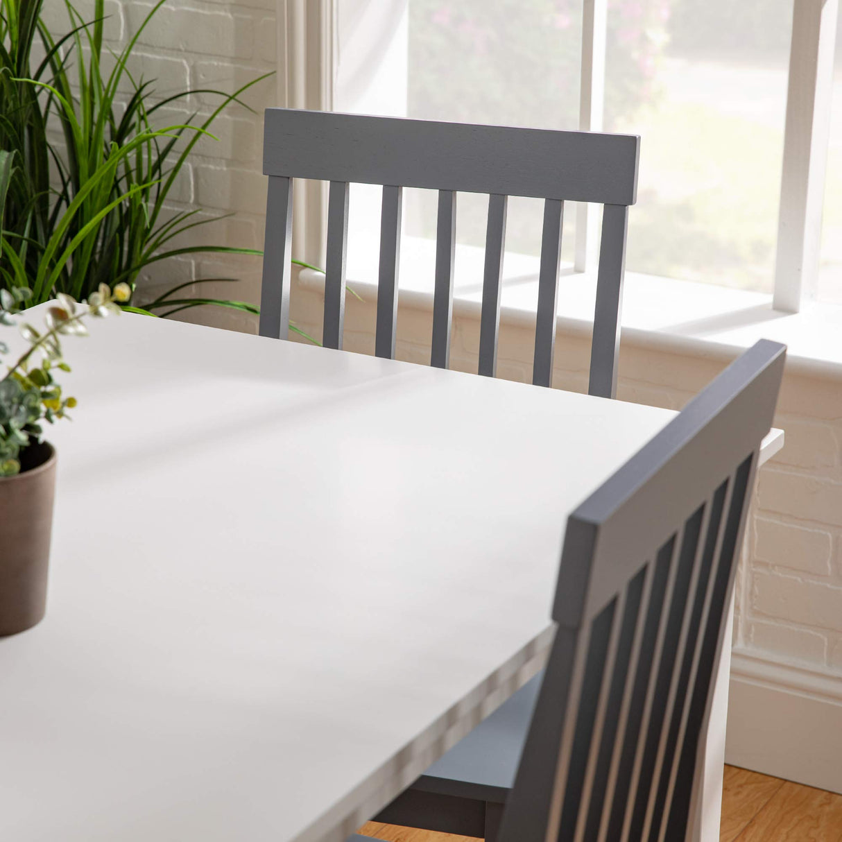 Walker Edison 4 Person Modern Farmhouse Wood Small Dining Table Dining Room Kitchen Table Set 4 Chairs Set, 48 Inch, White and Grey Walker Edison