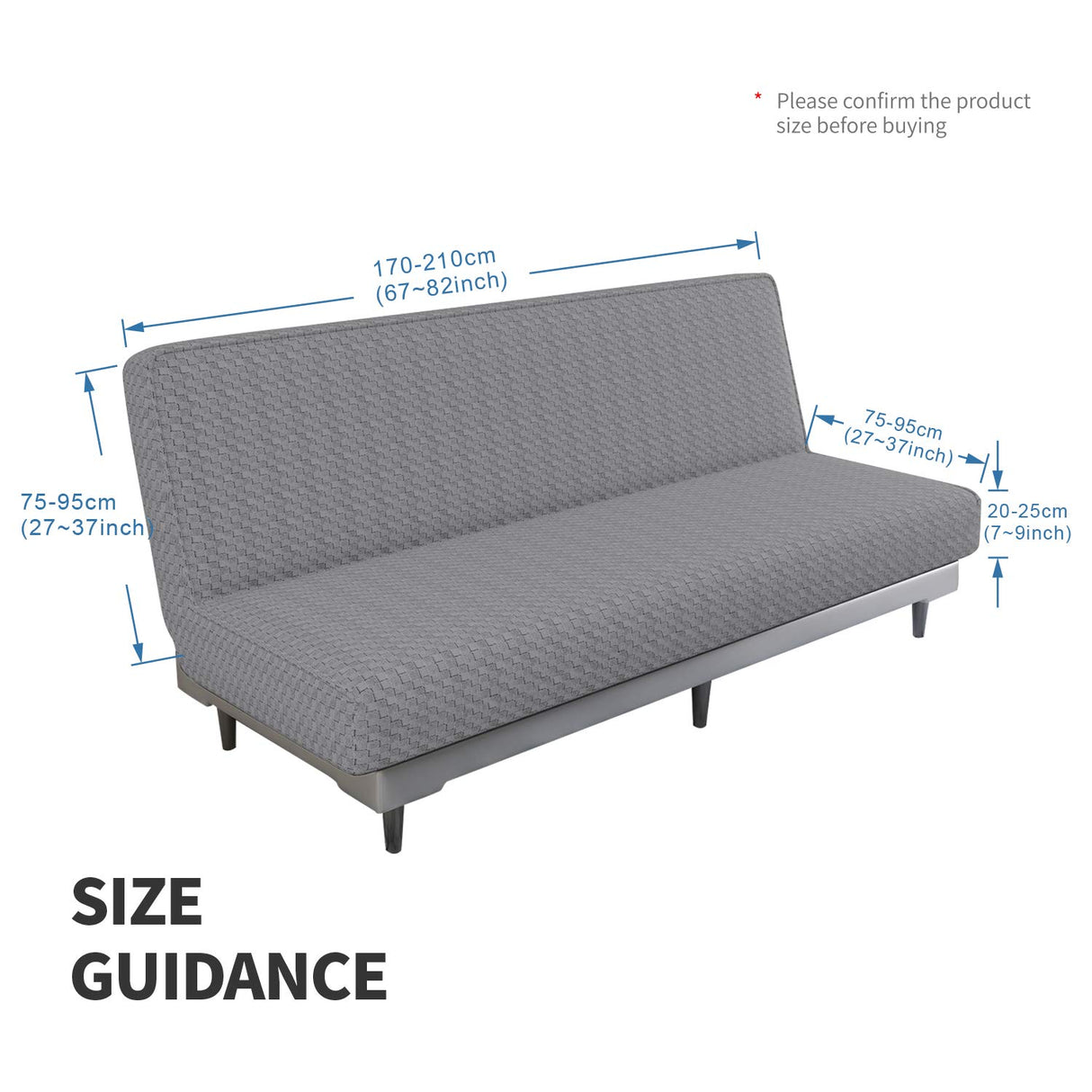 MAXIJIN Jacquard Futon Cover Stretch Armless Futon Sofa Cover Soft Futon Slipcover with Elastic Bottom Thick Sofa Bed Furniture Protector Covers for Washable Futon (Futon, Light Gray) MAXIJIN