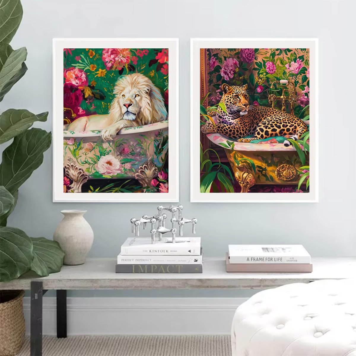 Paint by Numbers kit for Adults Beginner Bathroom Lion, Easy Paint by Number Kits on Canvas Retro Flowers Acrylic Painting Home Decor, 12 x 16 Inch Peeua