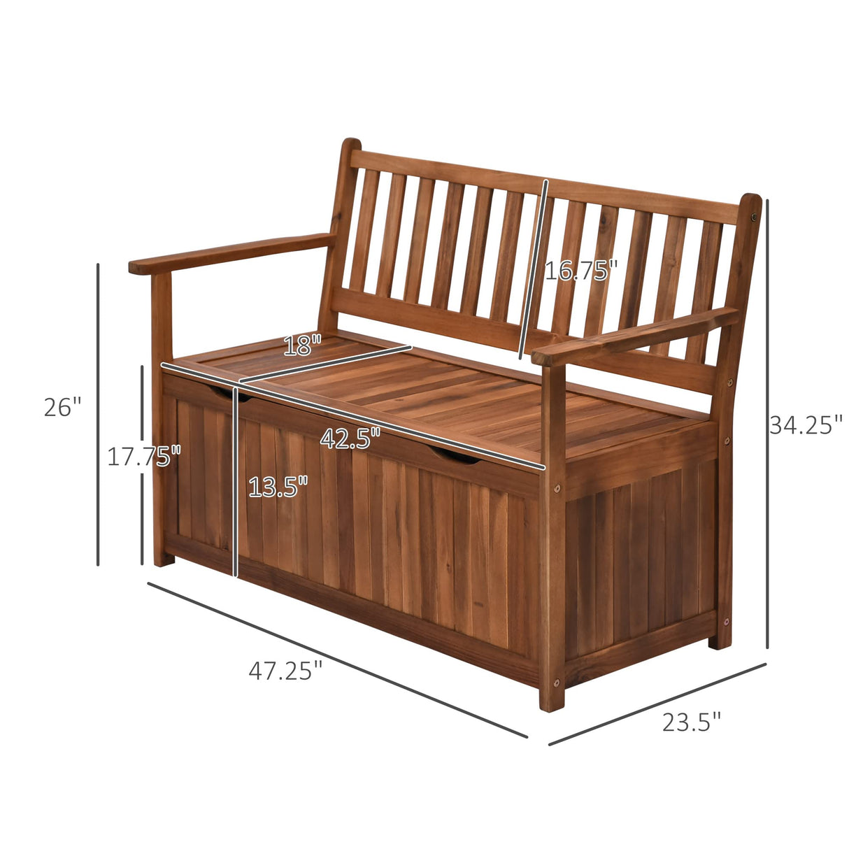 Outsunny Teak 41 Gallon Outdoor Storage Bench with Waterproof Lining and 2-Seat Capacity Outsunny